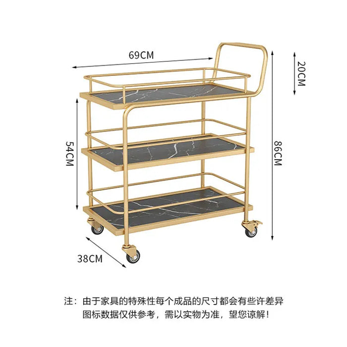 Luxury Rolling Bar Cart – 2 or 3 Tiers with Tempered Glass & Sintered Stone Shelves