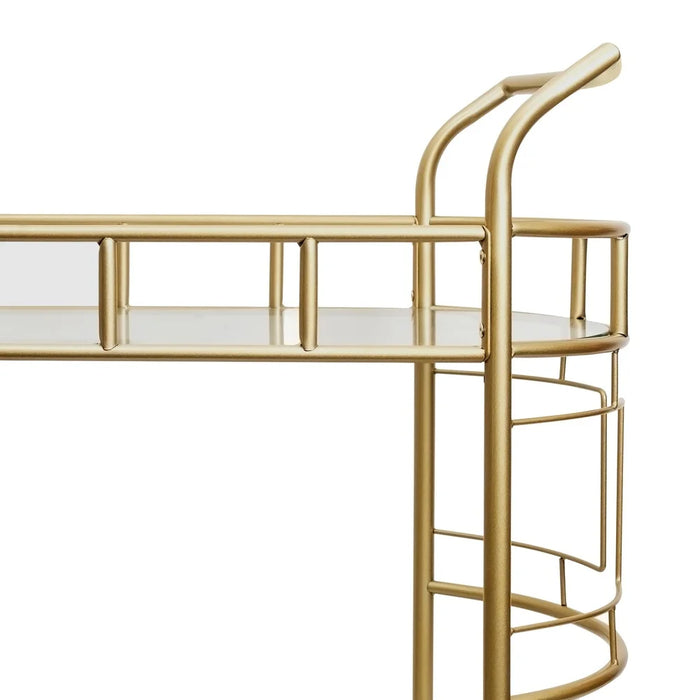 Glam Gold Rolling Bar Cart – 2-Tier Glass Shelves & Built-In Wine Holders