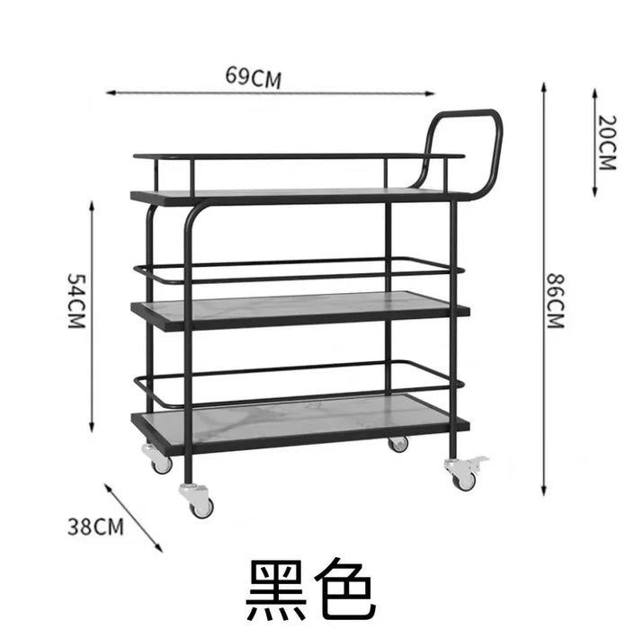 Luxury Rolling Bar Cart – 2 or 3 Tiers with Tempered Glass & Sintered Stone Shelves