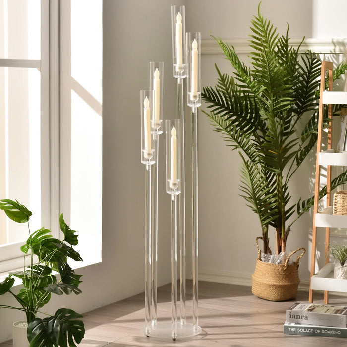 Clear 5-Arm Acrylic Floor Candelabra – Tall Sculptural Candle Holder (45.7")
