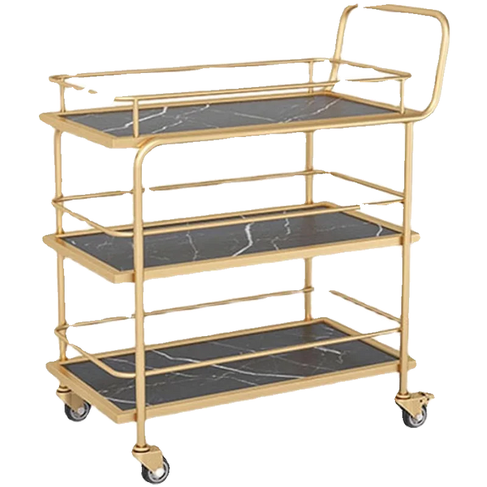 Luxury Rolling Bar Cart – 2 or 3 Tiers with Tempered Glass & Sintered Stone Shelves