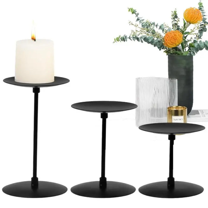3-Piece Modern Black Iron Pillar Candle Holder Set