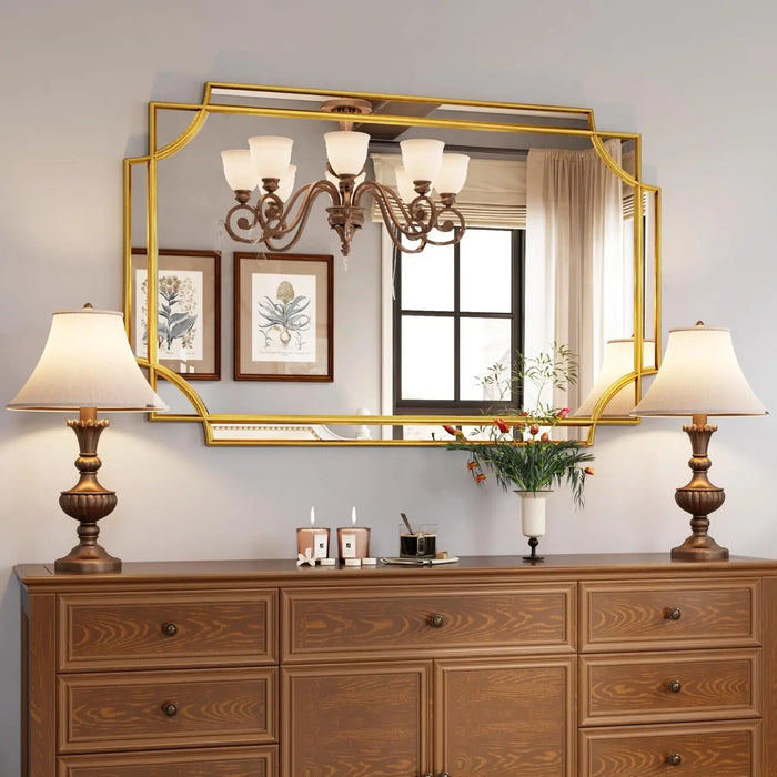 Golden Gleam Geometric Mirror - Available in Multiple Sizes