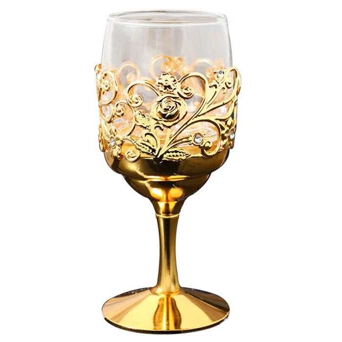 Golden Goblet Wine Glass with Intricate Iron Frame