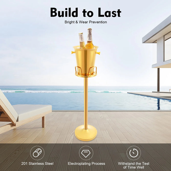 Free-Standing Gold Stainless Steel Wine & Champagne Ice Bucket – 5L Capacity