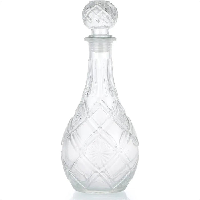 Round, Diamond-Cut Glass Whiskey Decanter with Airtight Stopper — 1000ml