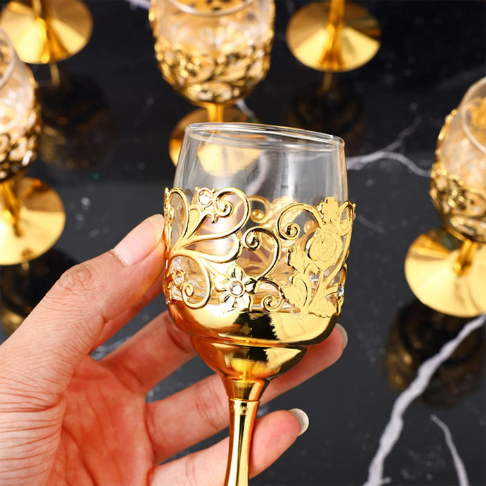 Golden Goblet Wine Glass with Intricate Iron Frame