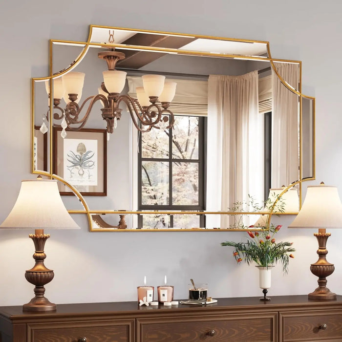 Golden Gleam Geometric Mirror - Available in Multiple Sizes