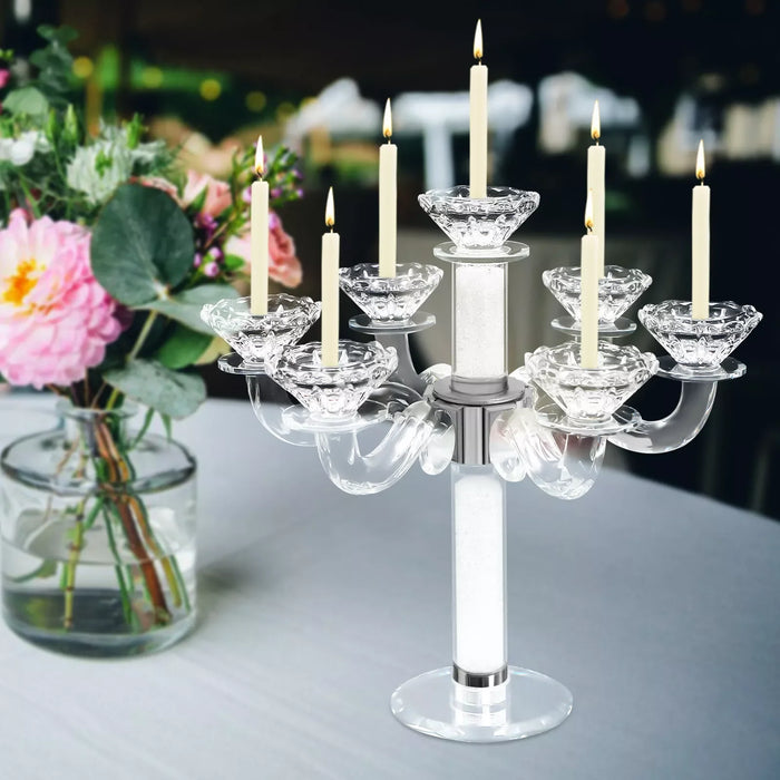 7-Arm Crystal Glass Candelabra – Taper Candle Holder