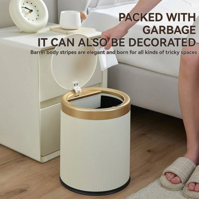 Gold-Rimmed Motion Sensor Trash Can – 13L Capacity, Touch-Free Design