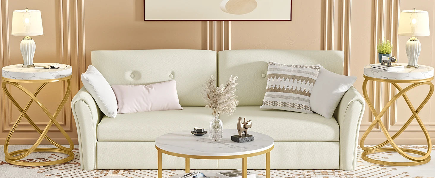 Gold & White Faux Marble Side Table – H: 26"