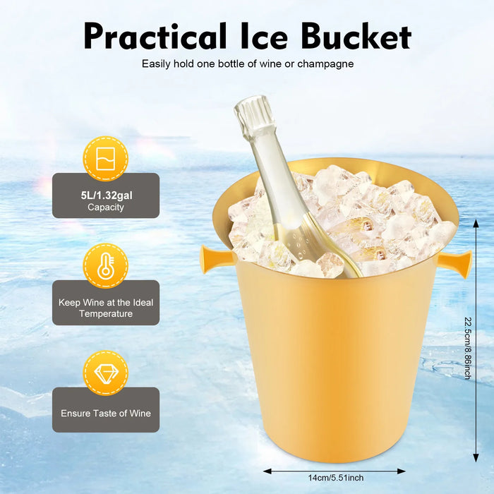 Free-Standing Gold Stainless Steel Wine & Champagne Ice Bucket – 5L Capacity