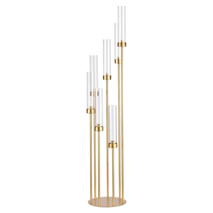 48" Glamorous Gold 7-Arm Floor Candelabra Acrylic Shades