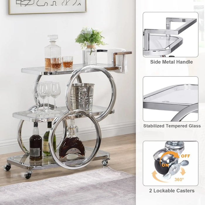 Ultra Modern 3-Tier Moveable Bar Cart